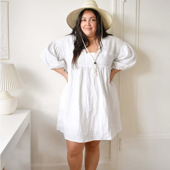 HARLY JAE PAYSANNE MINI LINEN DRESS - WHITE - Picture 3 of 7